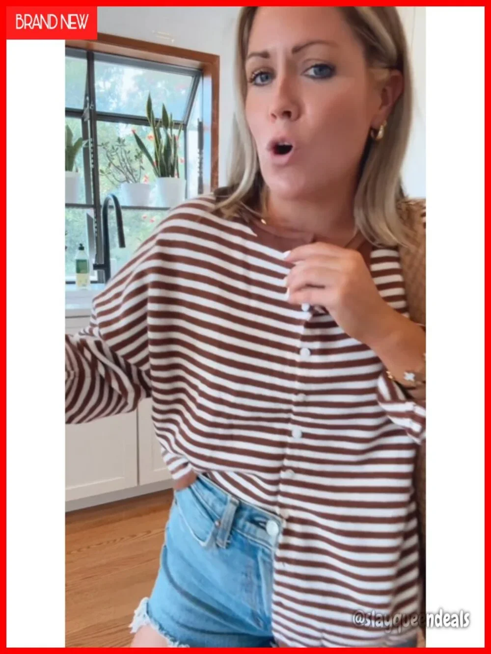 Striped Knit Cardigan Open Front Lightweight Long Sleeve Button Down Sweater